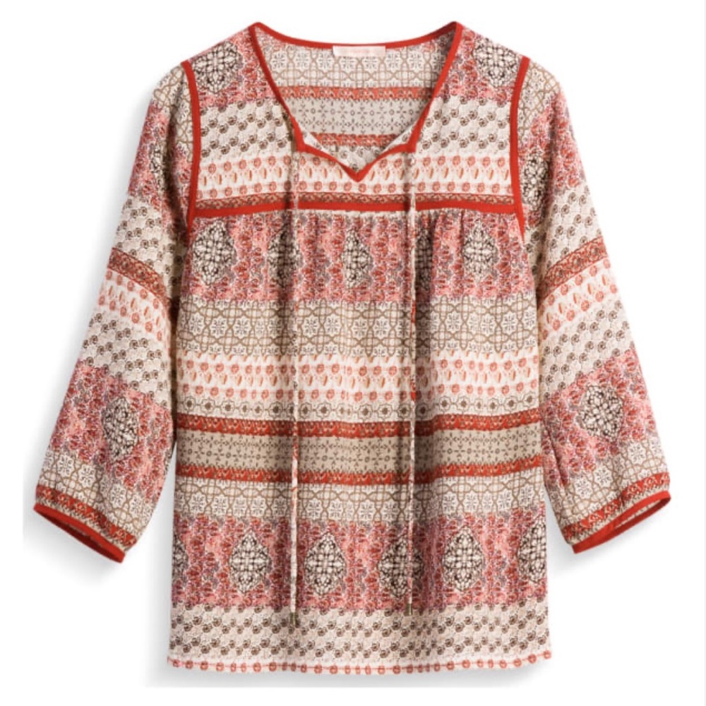 Skies Are Blue orange and cream patterned blouse